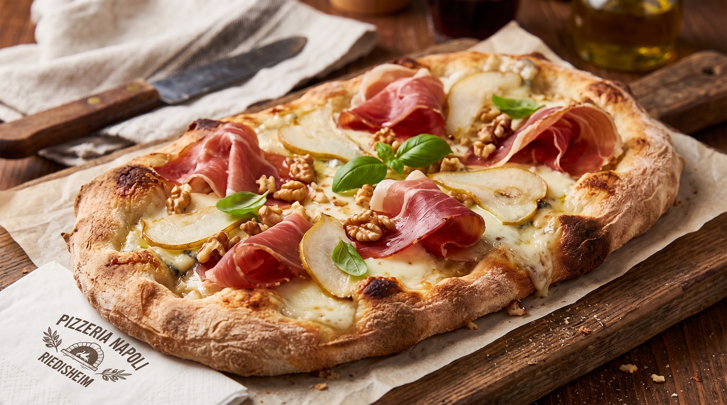 Pinsa gorgonzola poire